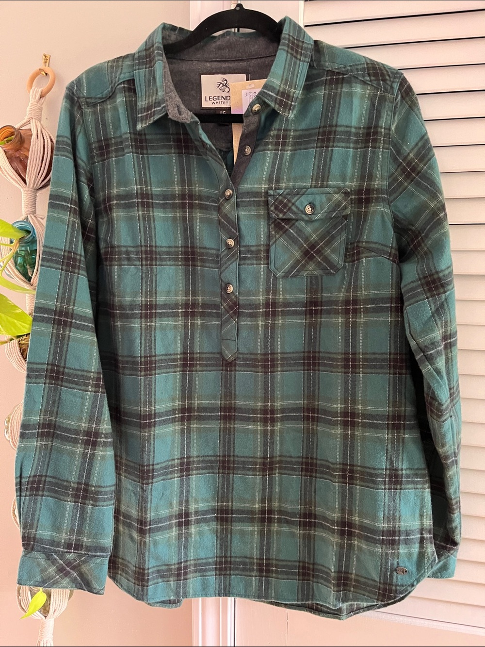 Legendary Whitetails Teal and Black Plaid Button-Down Shirt